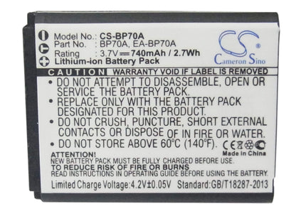 3.7V, 740mAh, Li-ion Battery fits Samsung, Aq100, Dv100, 2.738Wh