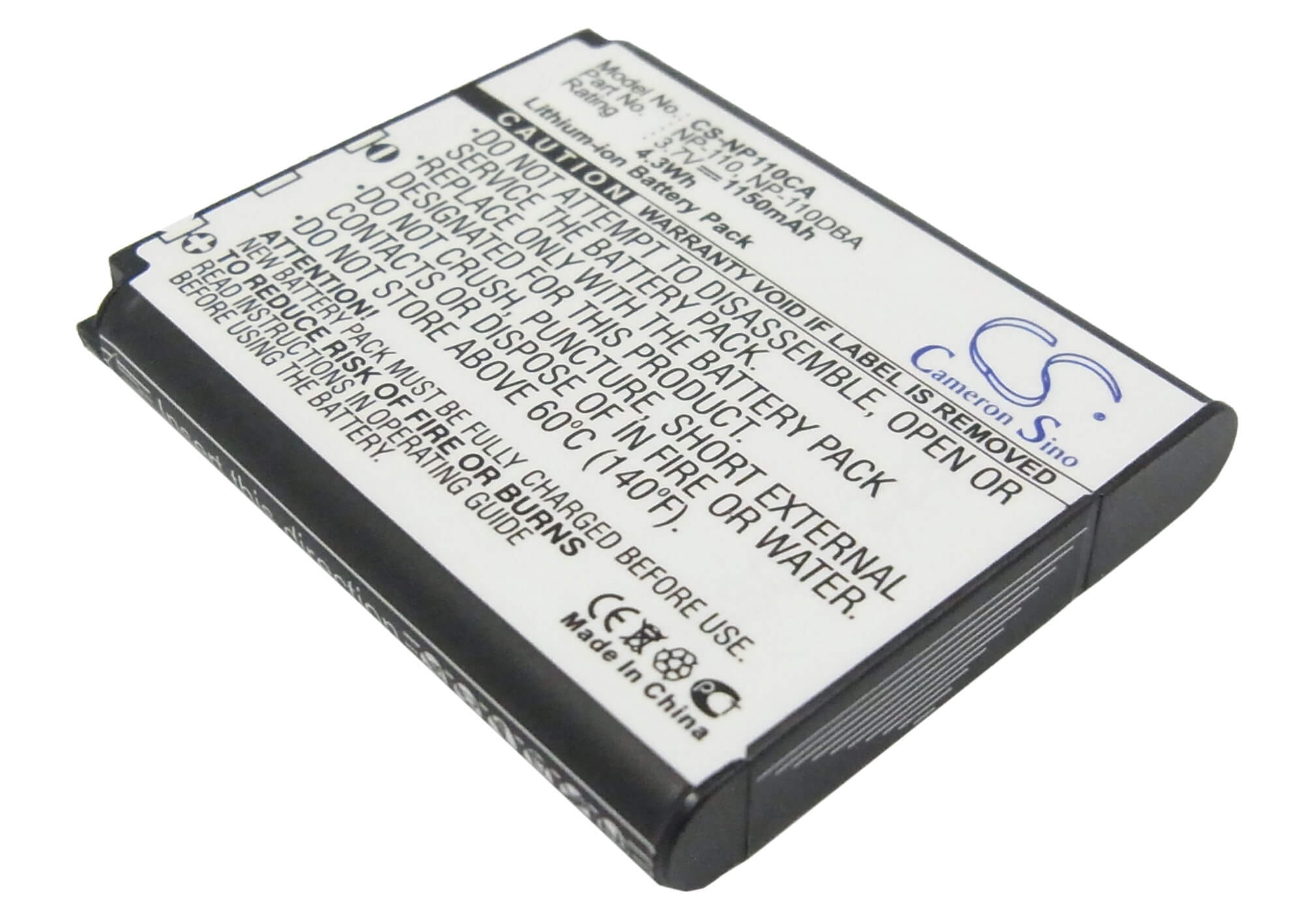 3.7V, 1150mAh, Li-ion Battery fits Casio, Exilim Ex-z200, Exilim Ex-z2000, 4.255Wh