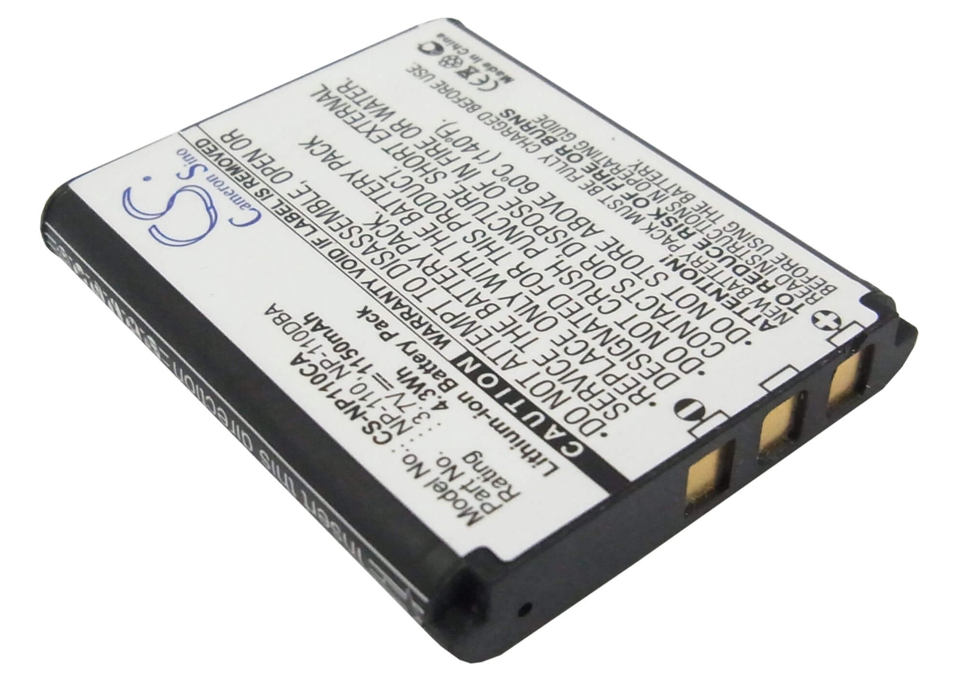 3.7V, 1150mAh, Li-ion Battery fits Casio, Exilim Ex-z200, Exilim Ex-z2000, 4.255Wh