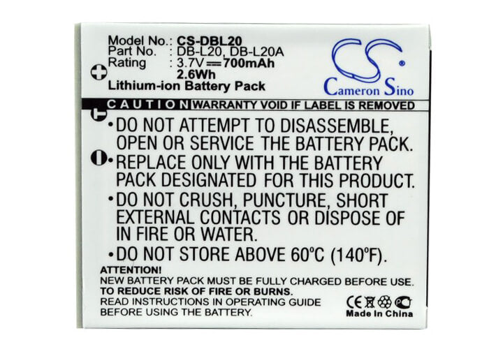 3.7V, 700mAh, Li-ion Battery fits Sanyo, Xacti Dmx-c1, Xacti Dmx-c4(d), 2.59Wh