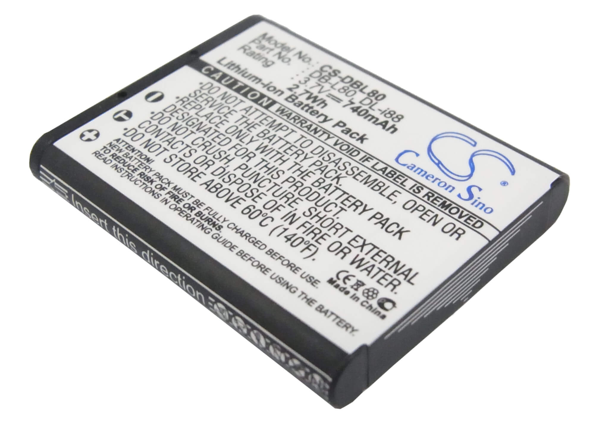 3.7V, 740mAh, Li-ion Battery fits Toshiba, Camileo Bw10, Camileo Bw10 Hd, 2.738Wh