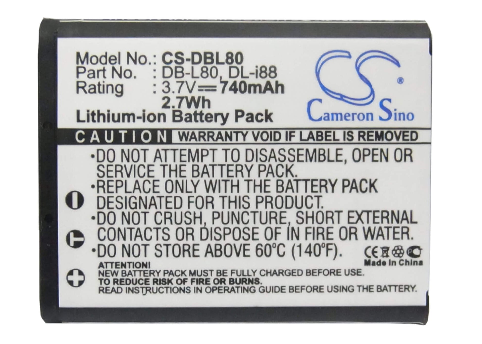 3.7V, 740mAh, Li-ion Battery fits Toshiba, Camileo Bw10, Camileo Bw10 Hd, 2.738Wh