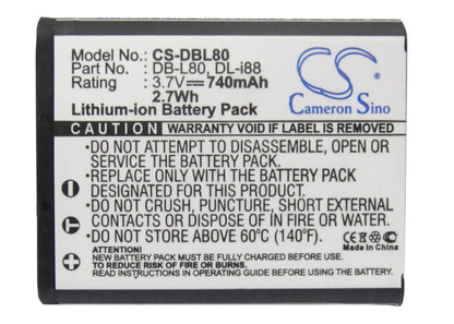 3.7V, 740mAh, Li-ion Battery fits Toshiba, Camileo Bw10, Camileo Bw10 Hd, 2.738Wh