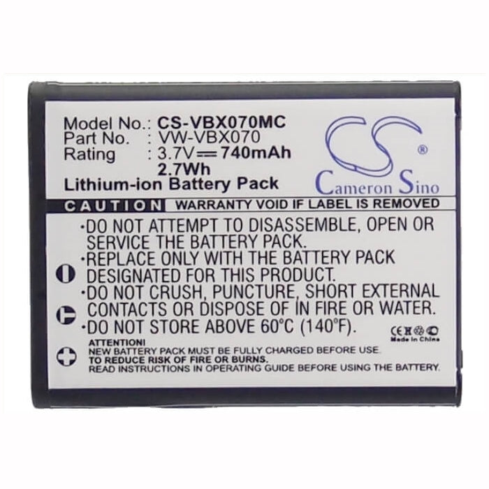 3.7V, 740mAh, Li-ion Battery fits Panasonic, Hm-ta2, Hx-dc1, 2.738Wh
