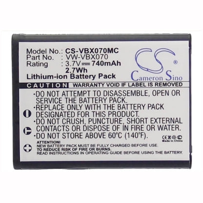 3.7V, 740mAh, Li-ion Battery fits Panasonic, Hm-ta2, Hx-dc1, 2.738Wh