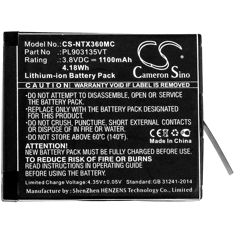 3.8V, 1100mAh, Li-ion Battery fits Insta360, One X, 4.18Wh