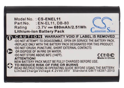 3.7V, 680mAh, Li-ion Battery fits Nikon, Coolpix S550, Coolpix S560, 2.516Wh