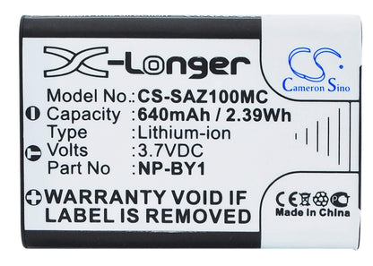 3.7V, 640mAh, Li-ion Battery fits Sony, Action Cam Mini Az1, Hdr-az1, 2.368Wh