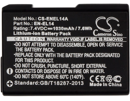 7.4V, 1030mAh, Li-ion Battery fits Nikon, Coolpix P7000, Coolpix P7100, 7.622Wh