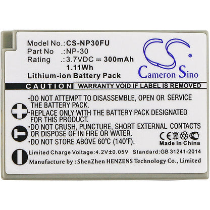 3.7V, 300mAh, Li-ion Battery fits Fujifilm, Finepix F440, Finepix F440 Zoom, 1.11Wh