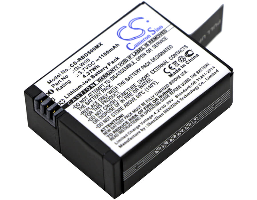 3.7V, 1180mAh, Li-ion Battery fits Rollei, Actioncam 500, Actioncam 500 Sunrise, 4.366Wh
