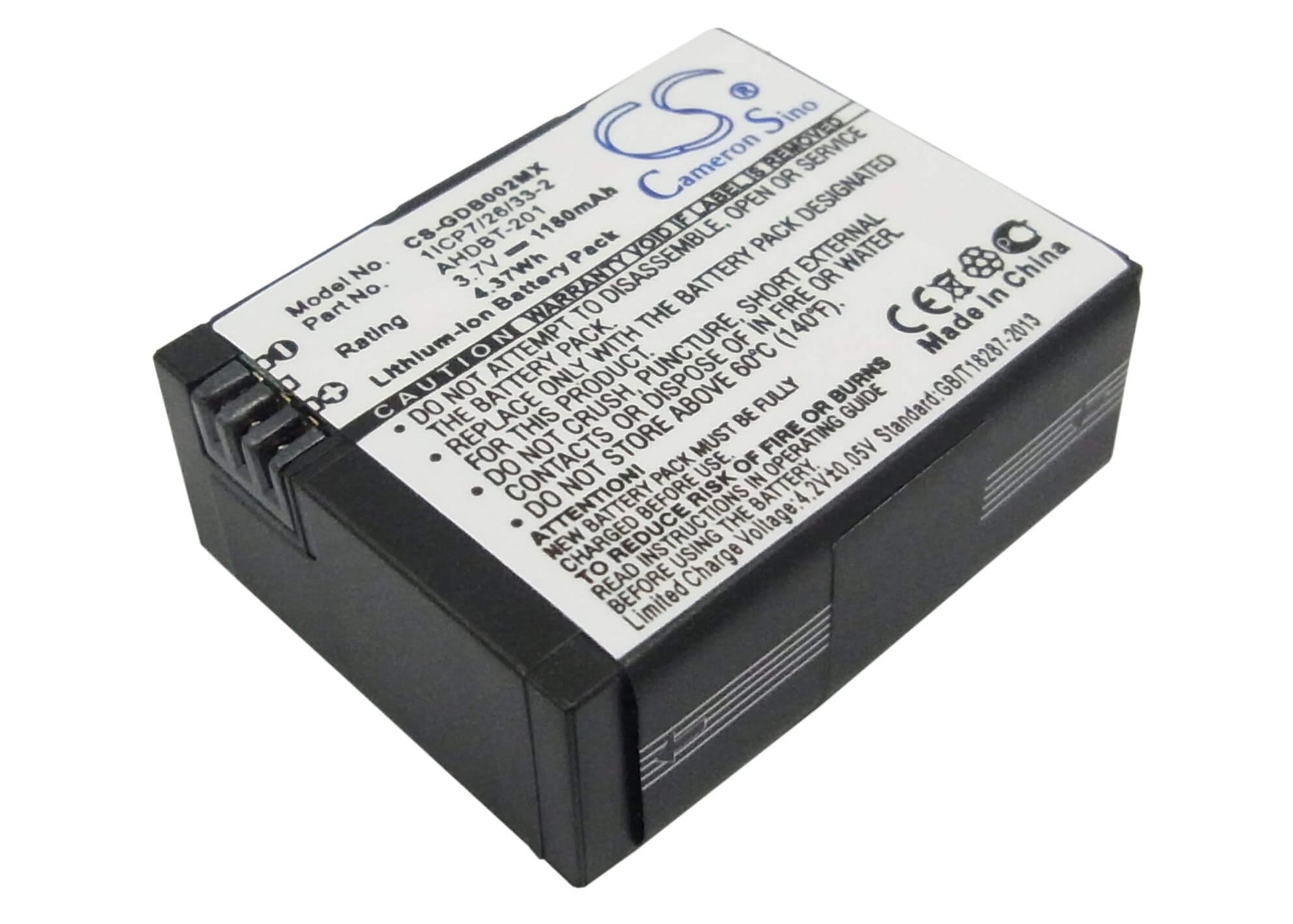 3.7V, 1180mAh, Li-ion Battery fits Giroptic, Edges Closer To 360, Edges Closer To 360° Action Ca, 4.366Wh