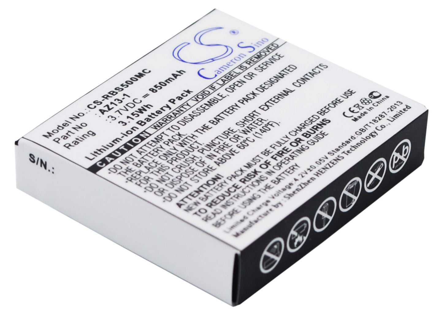 3.7V, 850mAh, Li-ion Battery fits Xiaoyi, Az13-1, Az13h, 3.145Wh