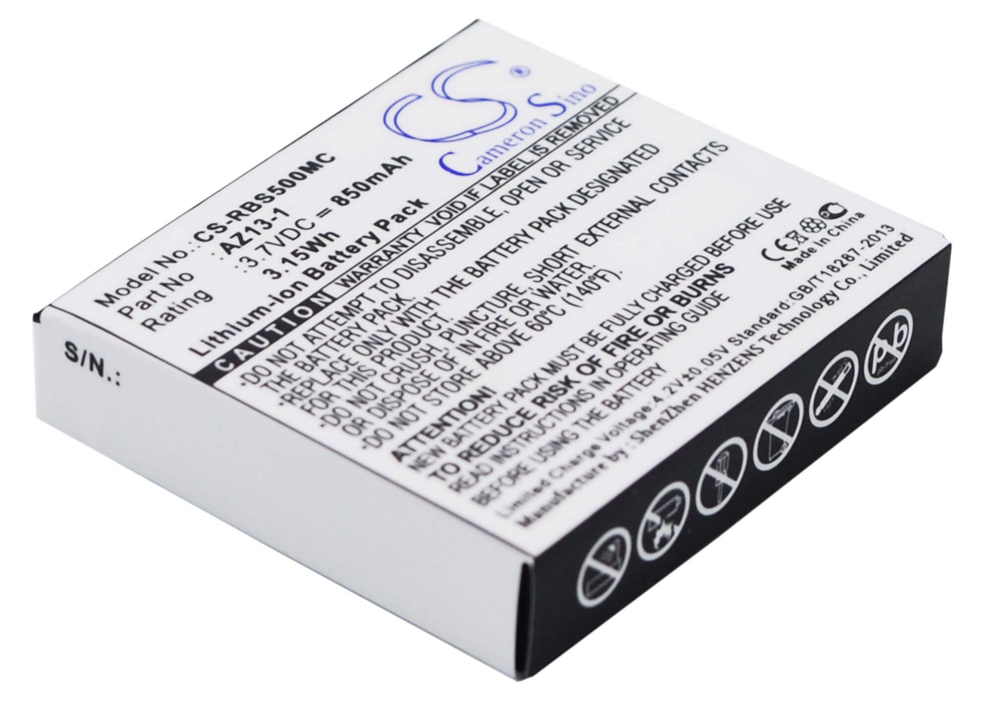 3.7V, 850mAh, Li-ion Battery fits Xiaoyi, Az13-1, Az13h, 3.145Wh