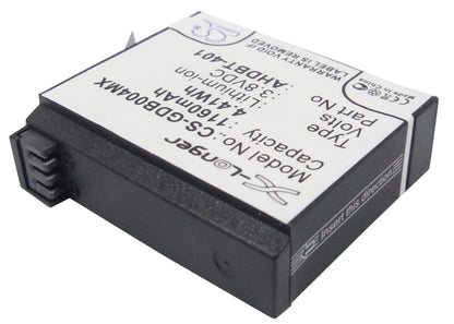 3.8V, 1160mAh, Li-ion Battery fits Gopro, Hero 4, Hero 4 Black, 4.408Wh