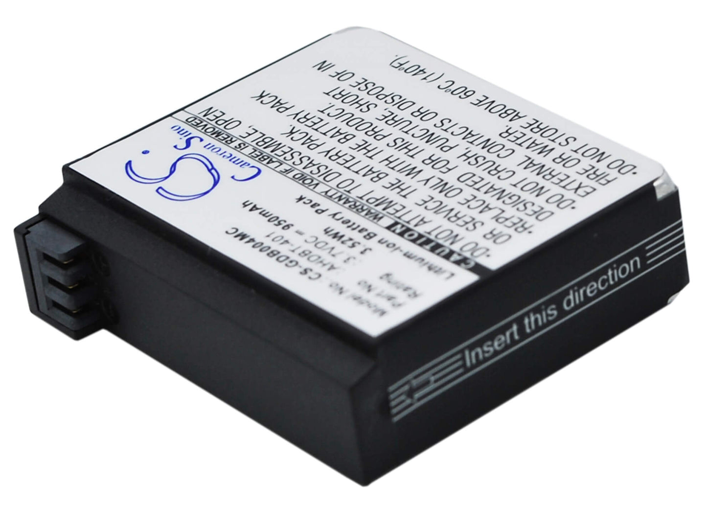 3.7V, 950mAh, Li-ion Battery fits Gopro, Hero 4, Hero 4 Black, 3.515Wh