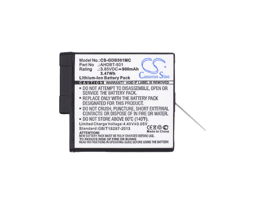 3.85V, 900mAh, Li-ion Battery fits Gopro, 601-10197-00, Aabat-001, 3.465Wh