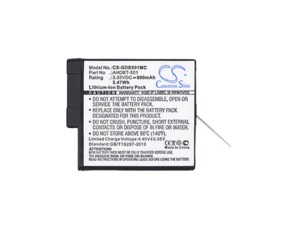3.85V, 900mAh, Li-ion Battery fits Gopro, 601-10197-00, Aabat-001, 3.465Wh