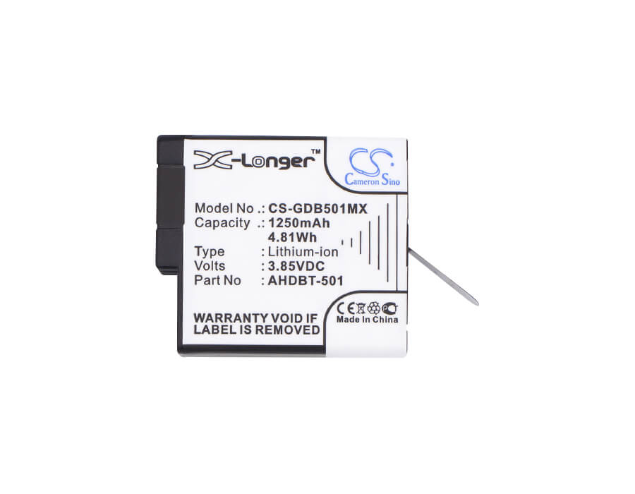 3.85V, 1250mAh, Li-ion Battery fits Gopro, 601-10197-00, Aabat-001, 4.8125Wh