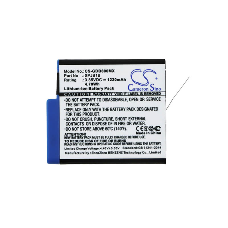 3.85V, 1220mAh, Li-ion Battery fits Gopro, Hd8.01, Hero 5 Black, 4.697Wh