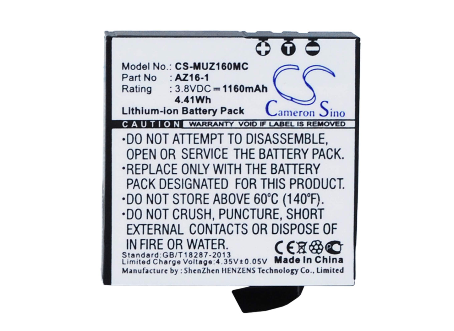 3.8V, 1160mAh, Li-ion Battery fits Xiaomi, Az16, 4.408Wh