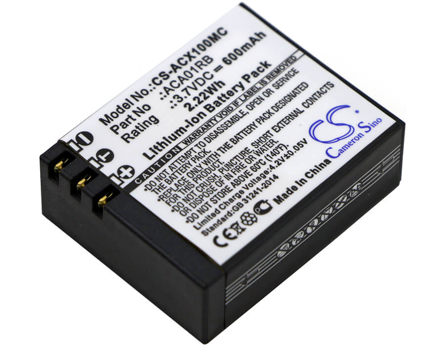 3.7V, 600mAh, Li-Polymer Battery fits Activeon, Cx, Cx Gold, 2.22Wh