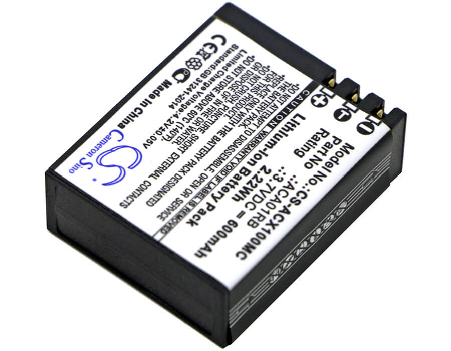 3.7V, 600mAh, Li-Polymer Battery fits Activeon, Cx, Cx Gold, 2.22Wh