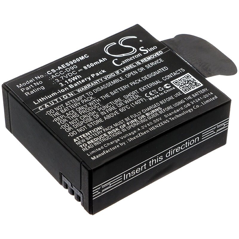 3.7V, 850mAh, Li-ion Battery fits Aee, D90, Lyfes72, 3.145Wh