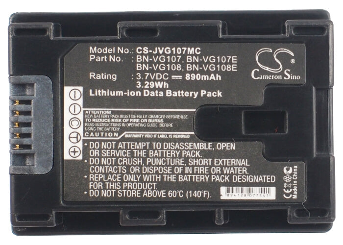 3.7V, 890mAh, Li-ion Battery fits Jvc, Gz-e10, Gz-e100, 3.293Wh