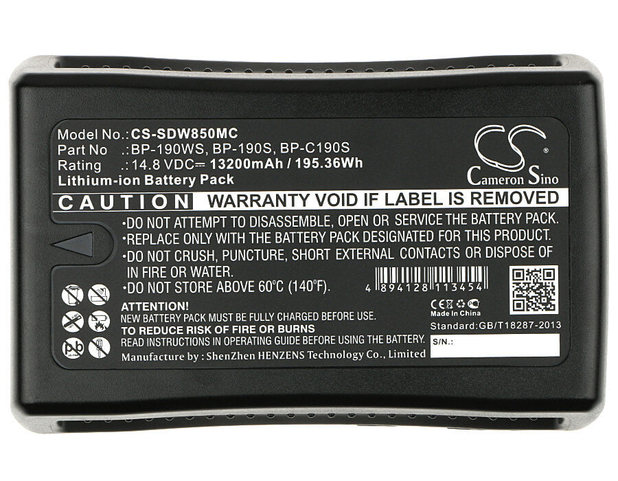 14.8V, 13200mAh, Li-ion Battery fits Sony, Dsr-250p, Dsr-600p, 195.36Wh