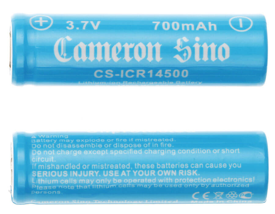 3.7V, 700mAh, Li-ion Battery fits Cameron Sino, Cs-icr14500ne, 2.59Wh