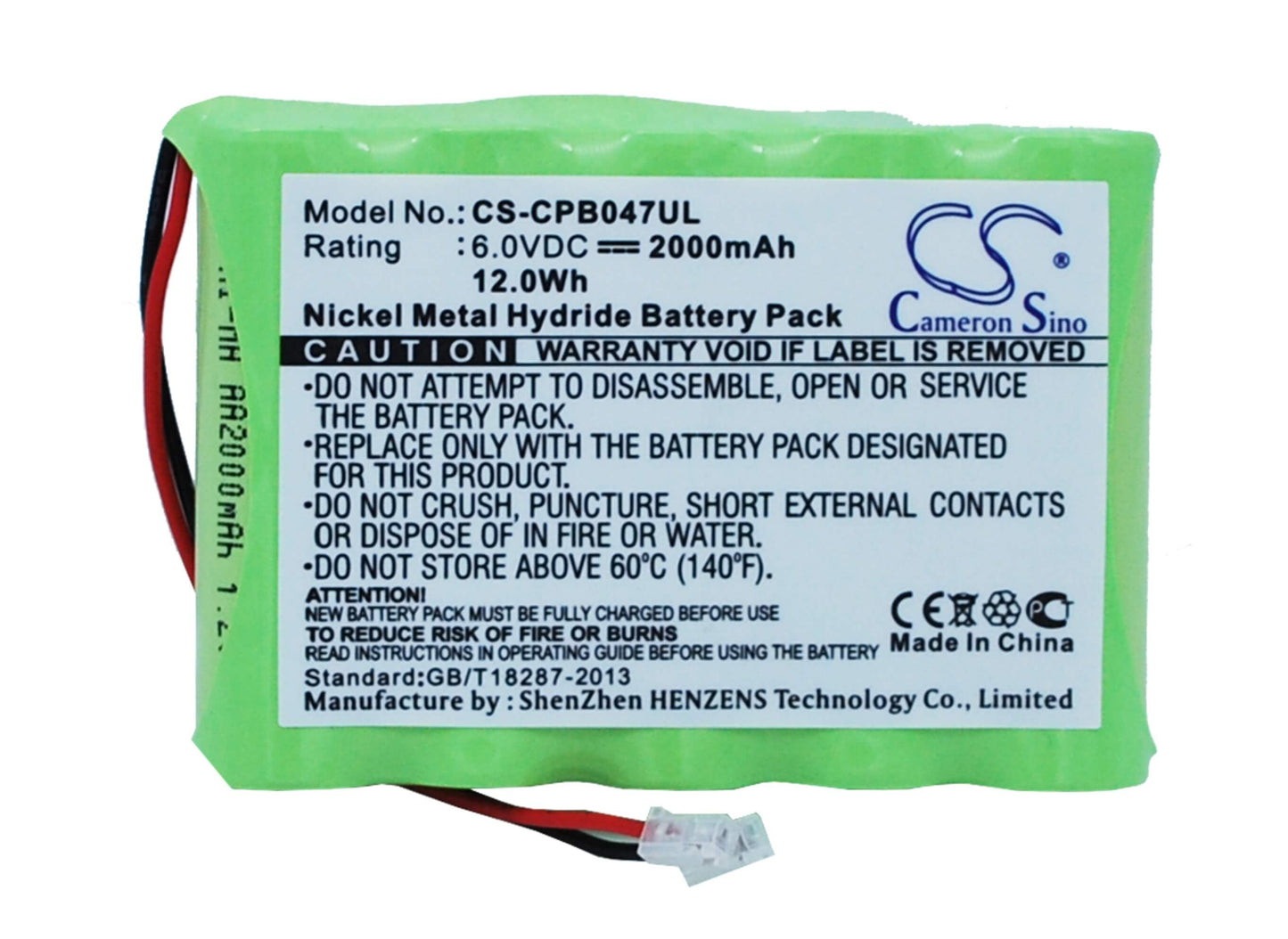 6.0V, 2000mAh, Ni-MH Battery fits Universel, Aa X 5, 12Wh
