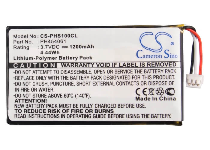 3.7V, 1200mAh, Li-Polymer Battery fits Philips, S10a, S10a/38, 4.44Wh