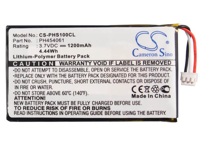 3.7V, 1200mAh, Li-Polymer Battery fits Philips, S10a, S10a/38, 4.44Wh