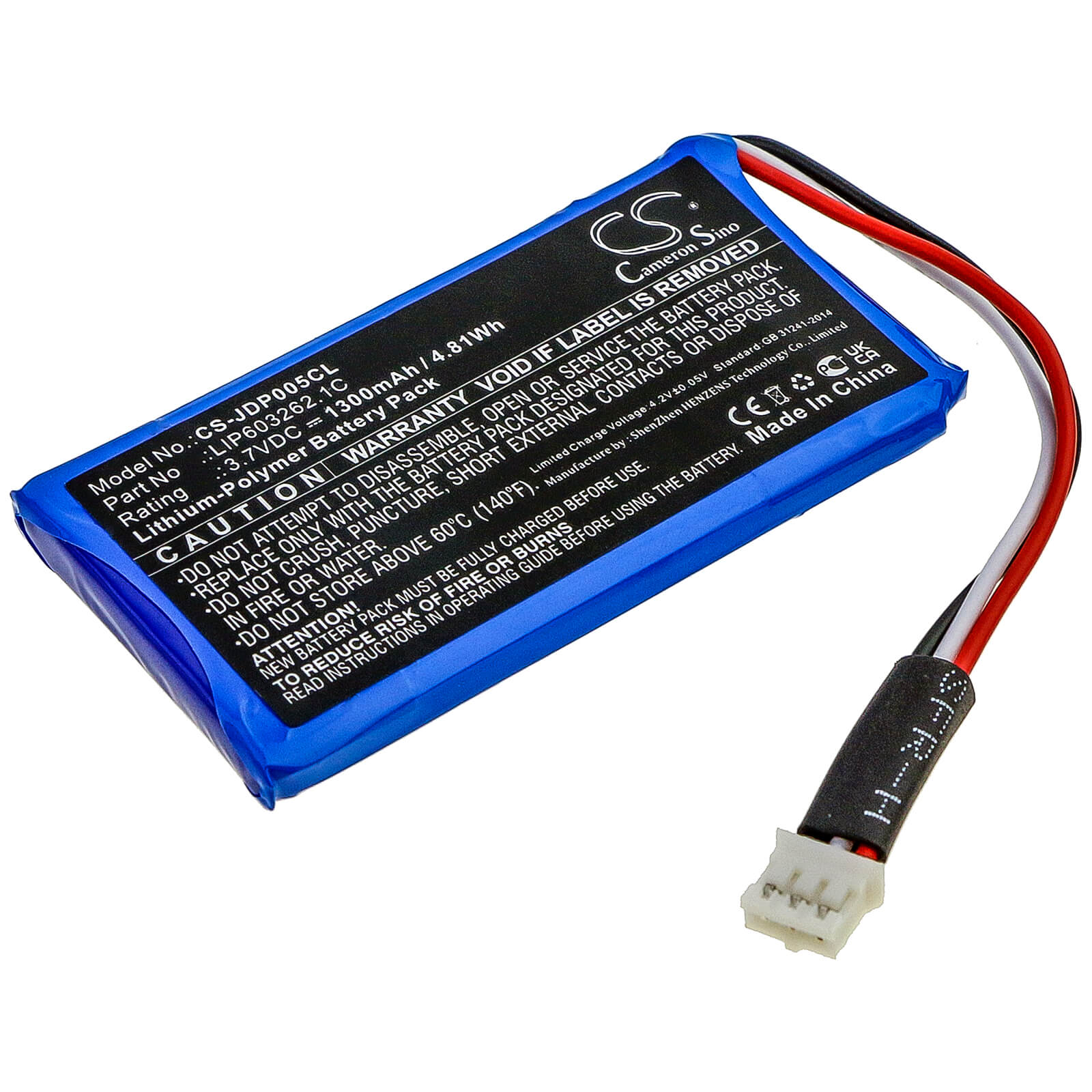 3.7V, 1300mAh, Li-Polymer Battery fits Jablocom, Gdp-04i, 4.81Wh