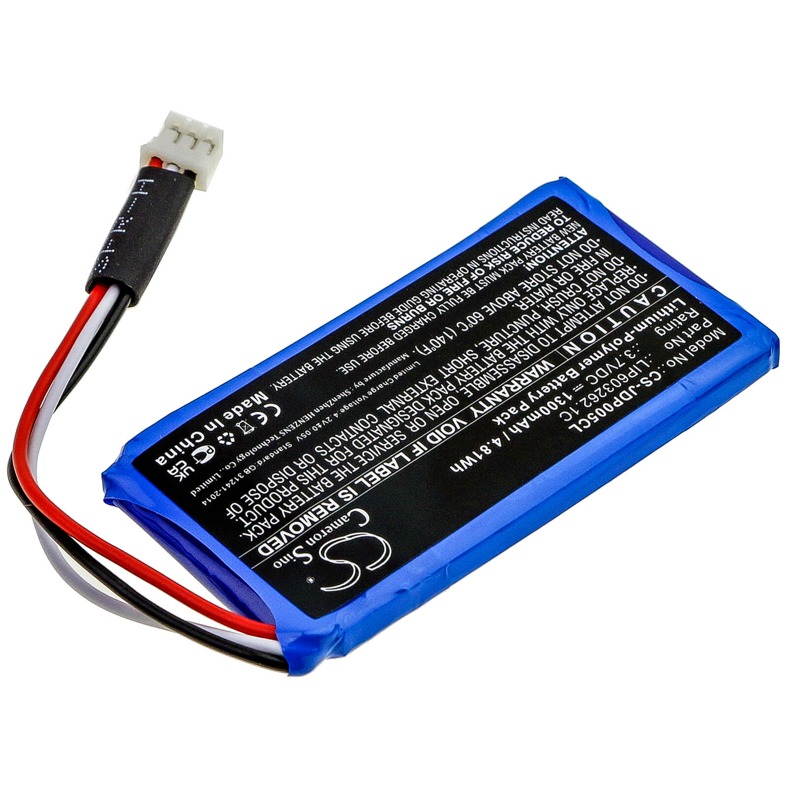 3.7V, 1300mAh, Li-Polymer Battery fits Jablocom, Gdp-04i, 4.81Wh