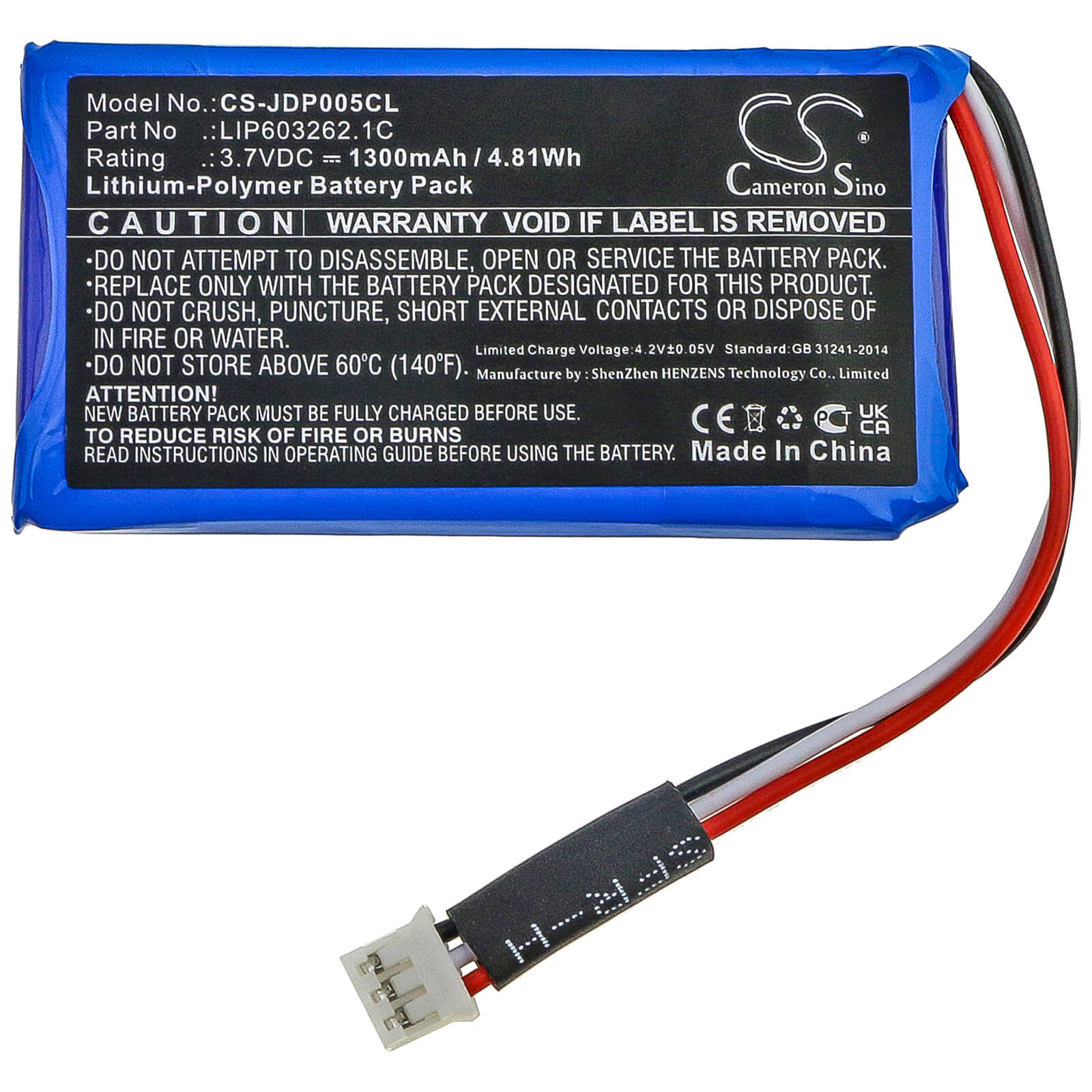 3.7V, 1300mAh, Li-Polymer Battery fits Jablocom, Gdp-04i, 4.81Wh