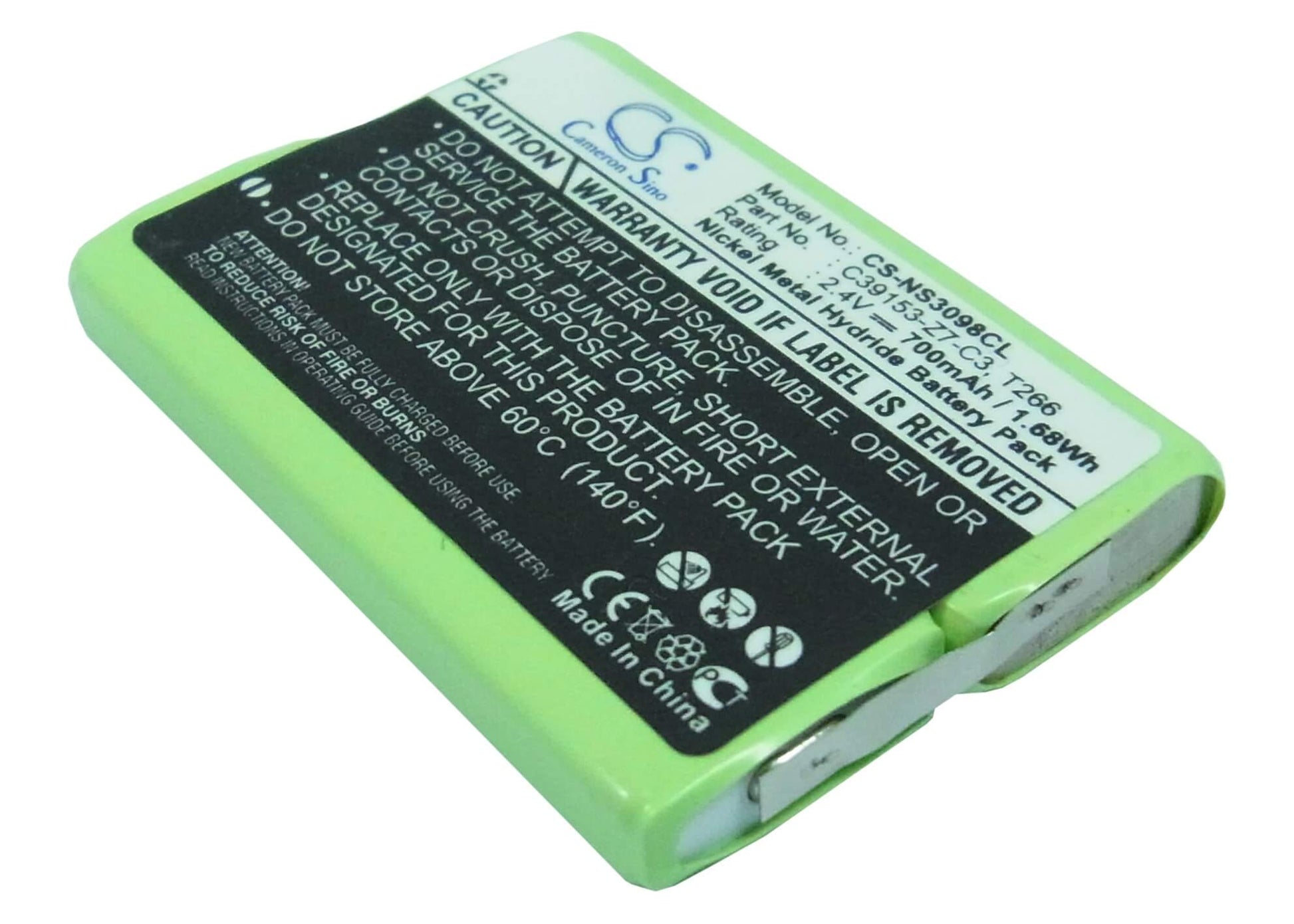 2.4V, 700mAh, Ni-MH Battery fits T-sinus, Bc101590, Ns-3098, 1.68Wh
