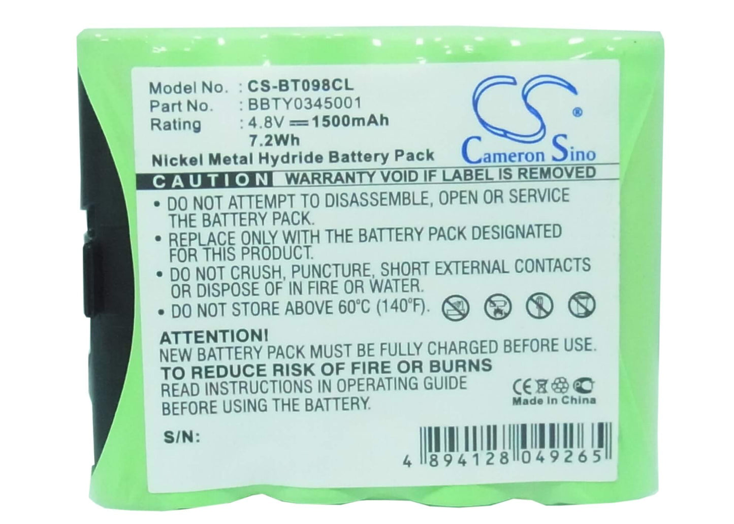 4.8V, 1500mAh, Ni-MH Battery fits Alcatel, Free, 7.2Wh