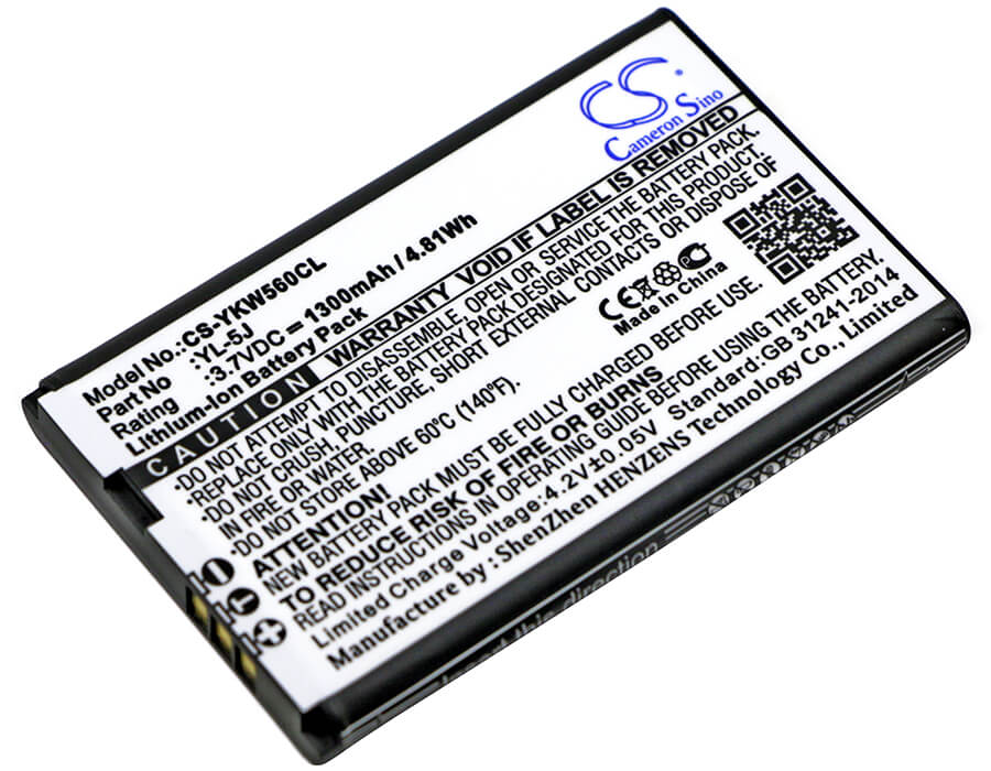 3.7V, 1300mAh, Li-ion Battery fits Yealink, One Talk Ip Dect, W56h, 4.81Wh