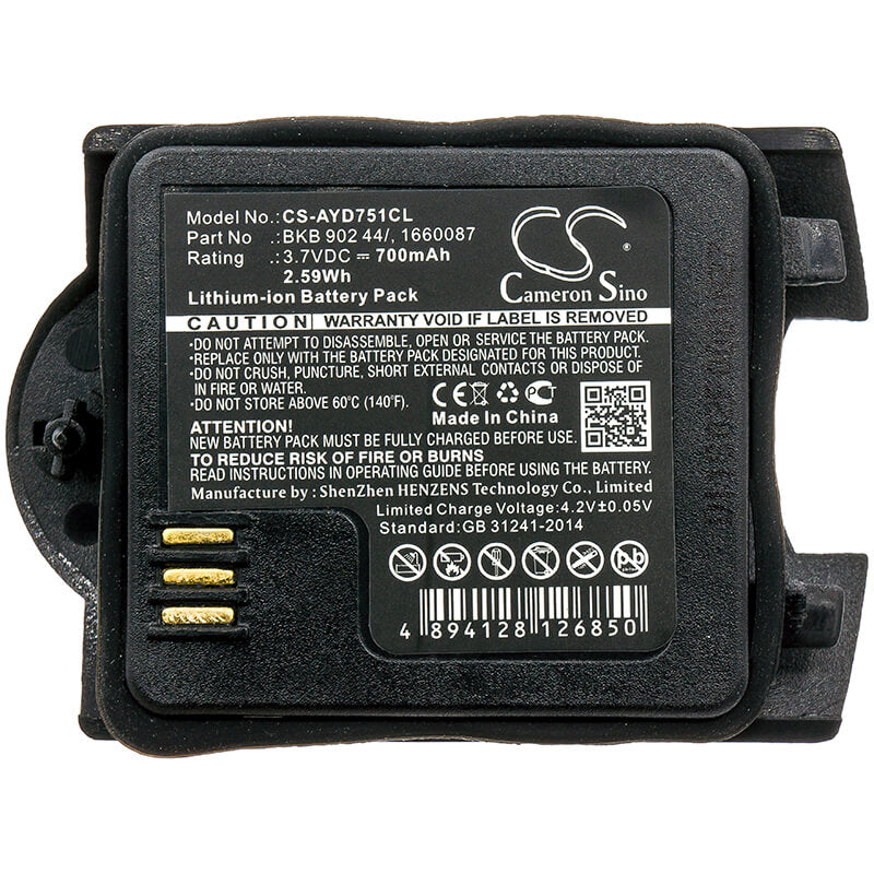 3.7V, 700mAh, Li-ion Battery fits Ascom, Grade 3, Messenger 9d24 Mkii, 2.59Wh