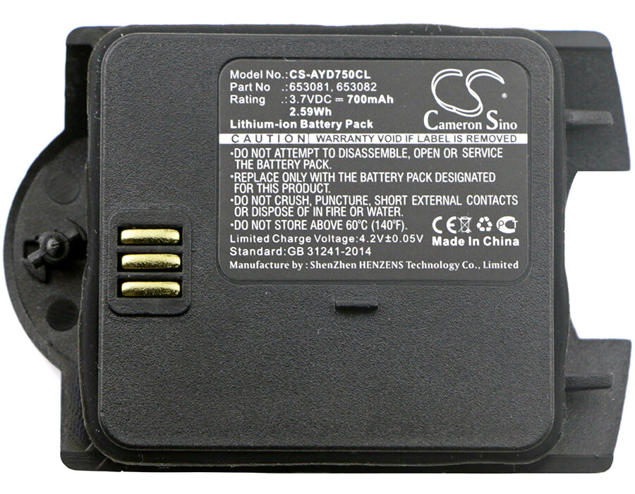 3.7V, 700mAh, Li-ion Battery fits Ascom, 9d24-faada, 9d24-fbada, 2.59Wh