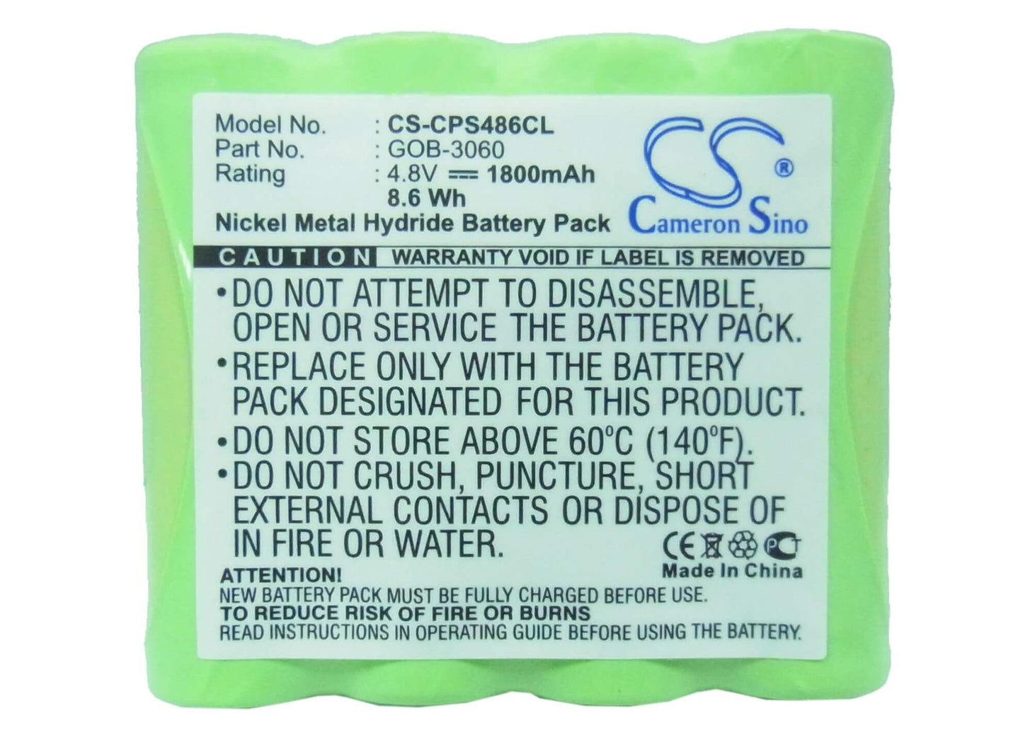 4.8V, 1800mAh, Ni-MH Battery fits Cobra, Cp 486s, 8.64Wh