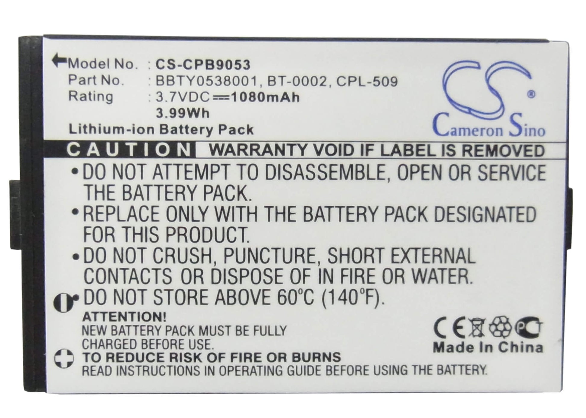 3.7V, 1080mAh, Li-ion Battery fits Uniden, Elbt585, Elbt-585, 3.996Wh