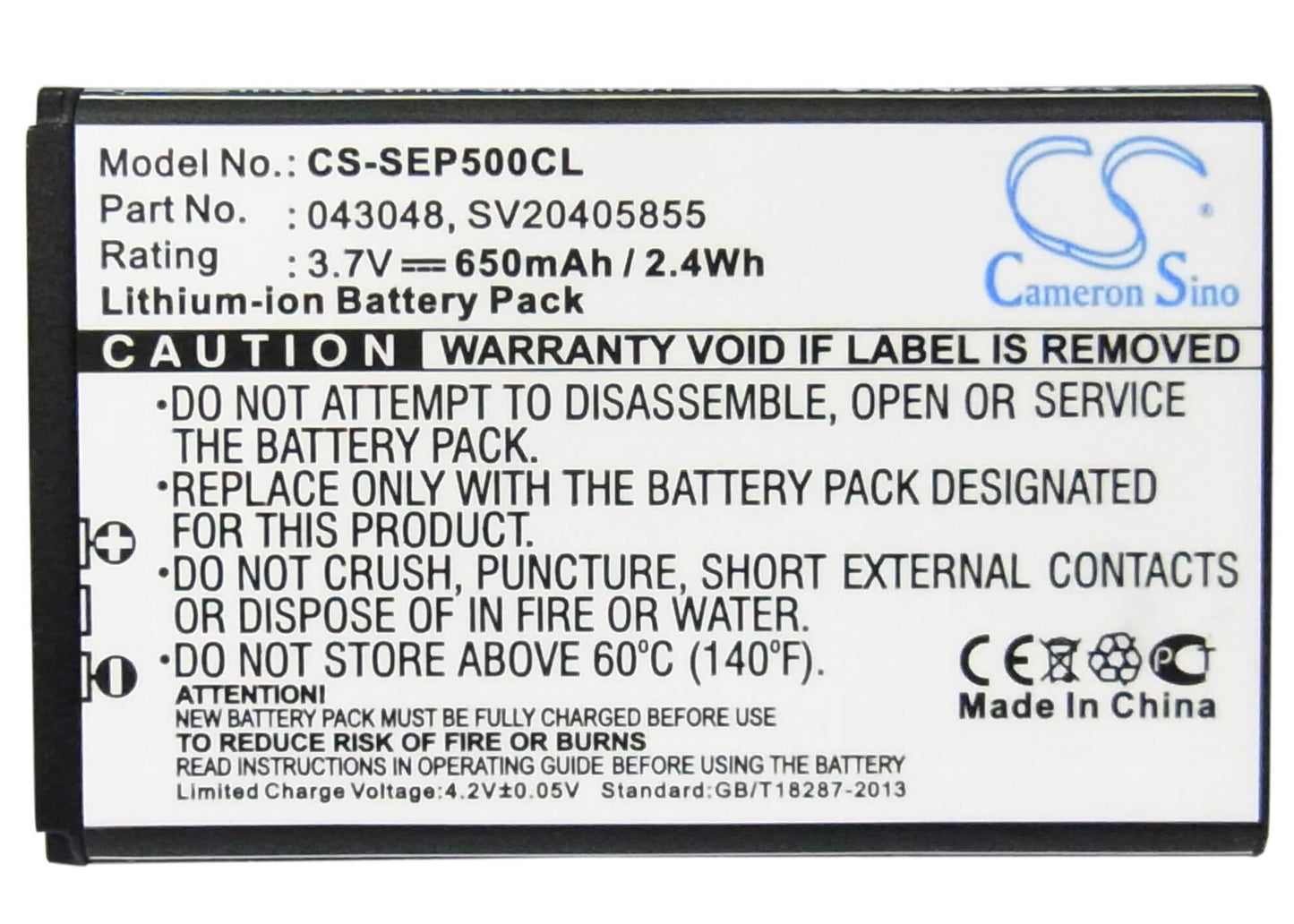 3.7V, 650mAh, Li-ion Battery fits Swissvoice, Epure, Epure Fulleco Duo, 2.405Wh