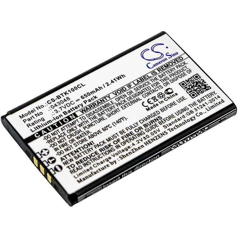 3.7V, 650mAh, Li-ion Battery fits Bt, Elements 1k, 2.405Wh