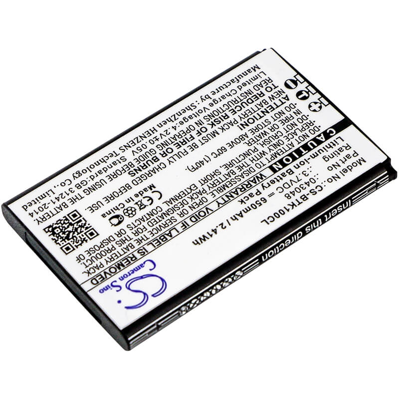 3.7V, 650mAh, Li-ion Battery fits Bt, Elements 1k, 2.405Wh