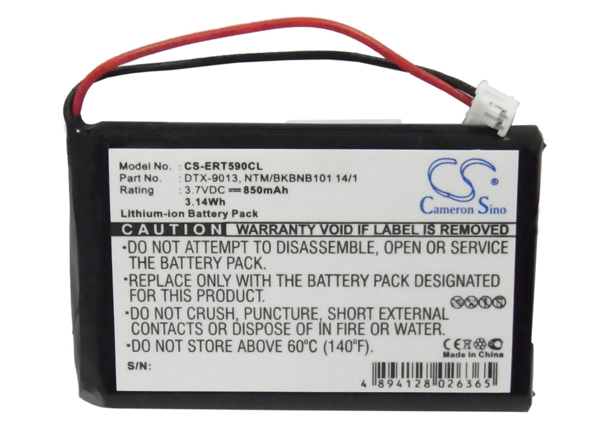 3.7V, 850mAh, Li-ion Battery fits Ericsson, Dt590, Dt5900, 3.145Wh