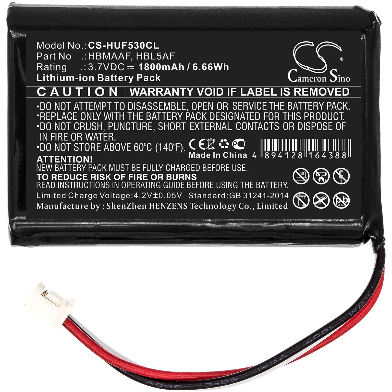 3.7V, 1800mAh, Li-ion Battery fits Huawei, Ets5623, F202, 6.66Wh