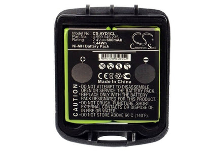 Silver, 2.4V, 600mAh, Ni-MH Battery fits Openphone, 24, 1.44Wh